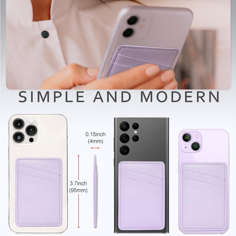 Limvory Phone Wallet Stick On, Leather Phone Card Holder, Credit Card Holder for Phone Case Compatible with iPhone, Samsung and Android - White, Purple - Image 2